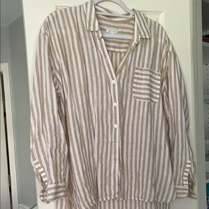 Striped Button-Up Shirt in Tan and White